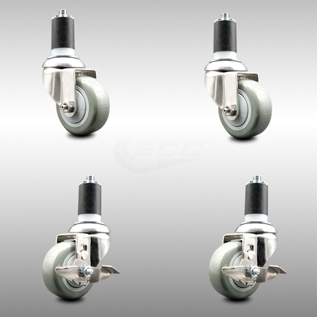 3.5 Inch 316SS Gray Poly Swivel 1-1/2 Inch Expanding Stem Caster Brake, 2PK